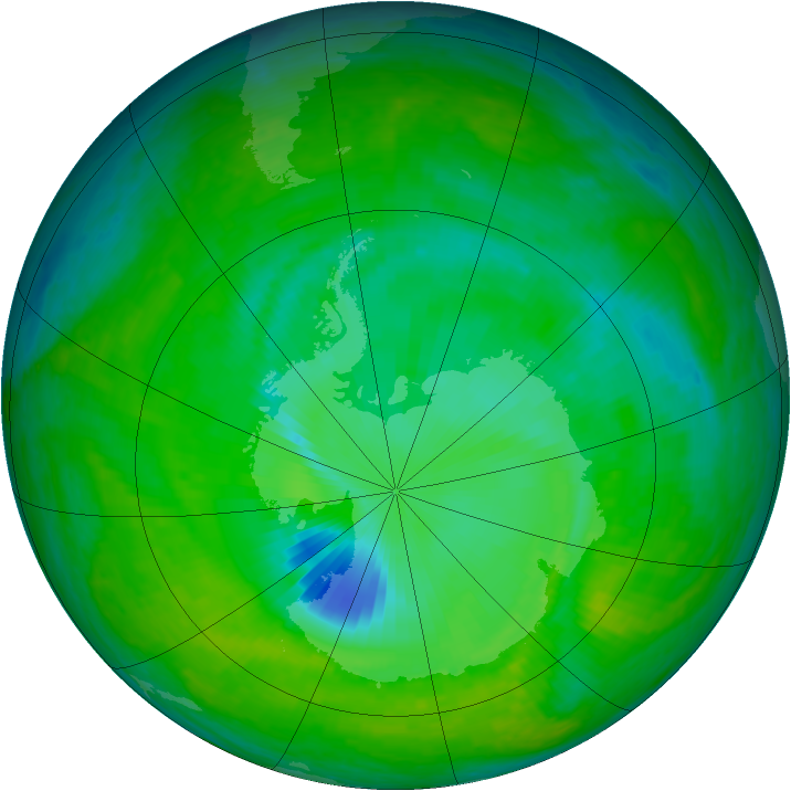Antarctic ozone map for 07 December 2003